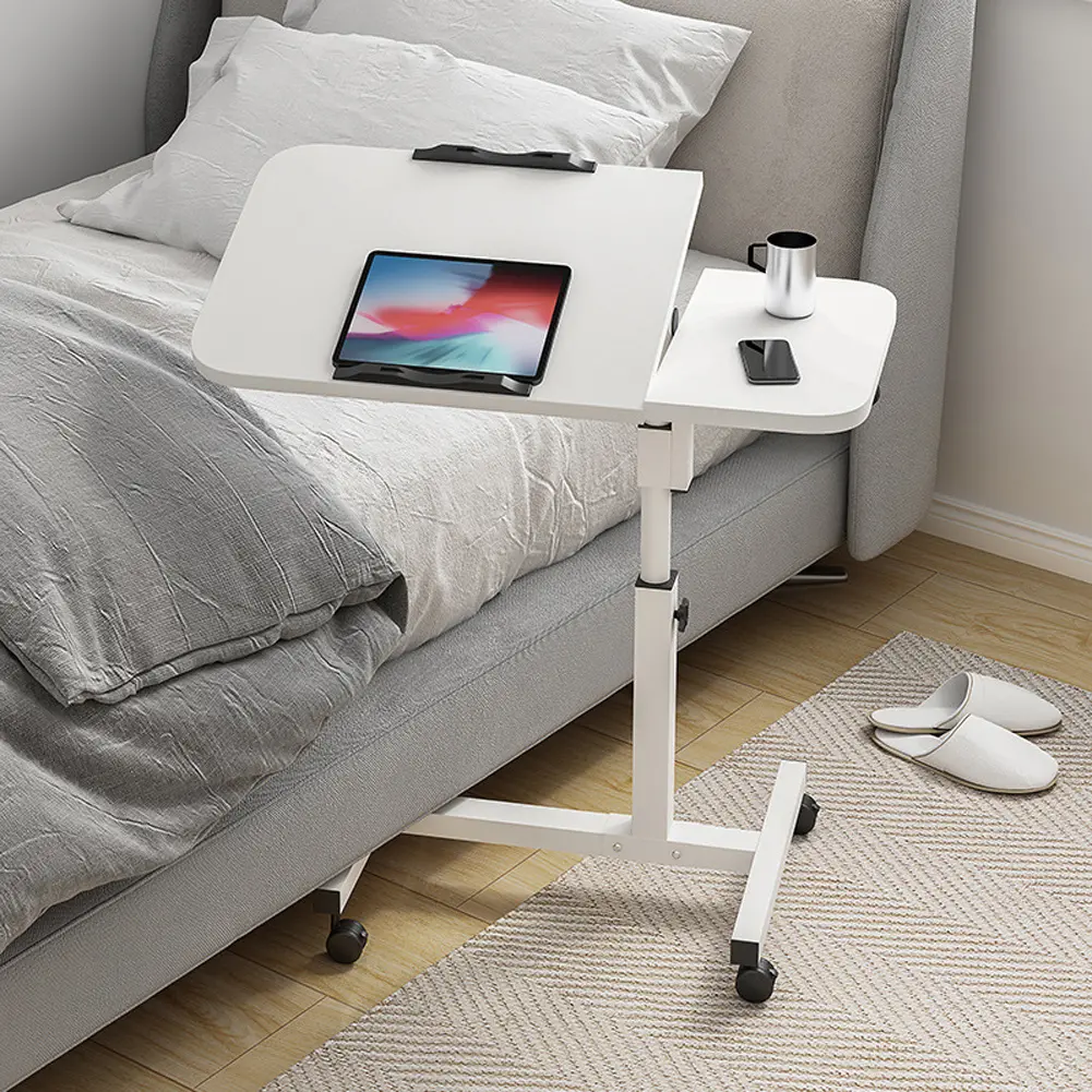 Adjustable Overbed Desk for Home, Office, Hospital – Height 23.6-37.4in – Swivel Wheels – Rolling Workstation – Mobile Laptop Table