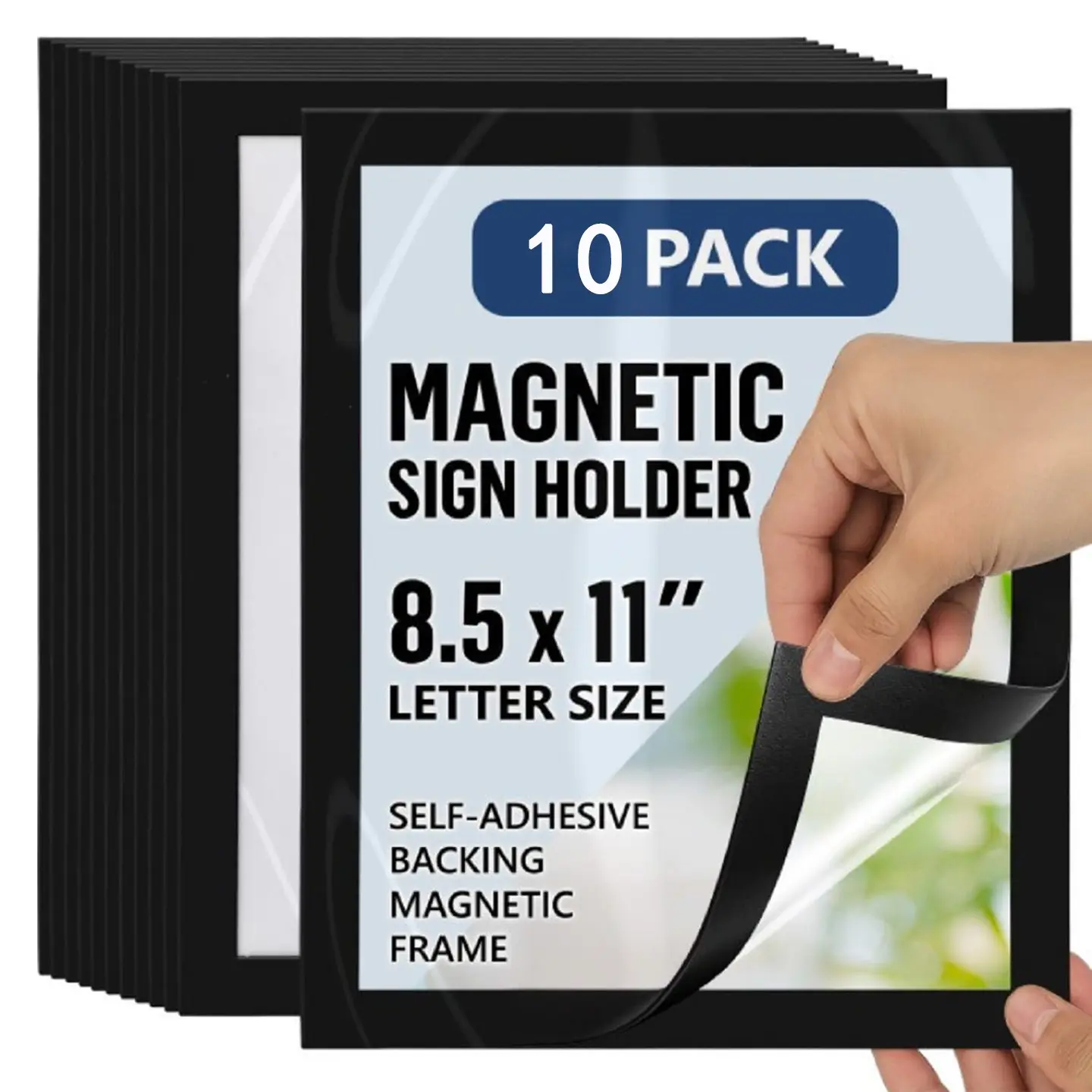 Reusable Magnetic Photo Frame Decor, Acrylic Photo Frame, Peel and Stick Wall Mount Backing, Picture Frames for Wall, Paper and Letter Protector, Picture Holder, Letter Size, Dry Erase, 10 Pieces Per Pack