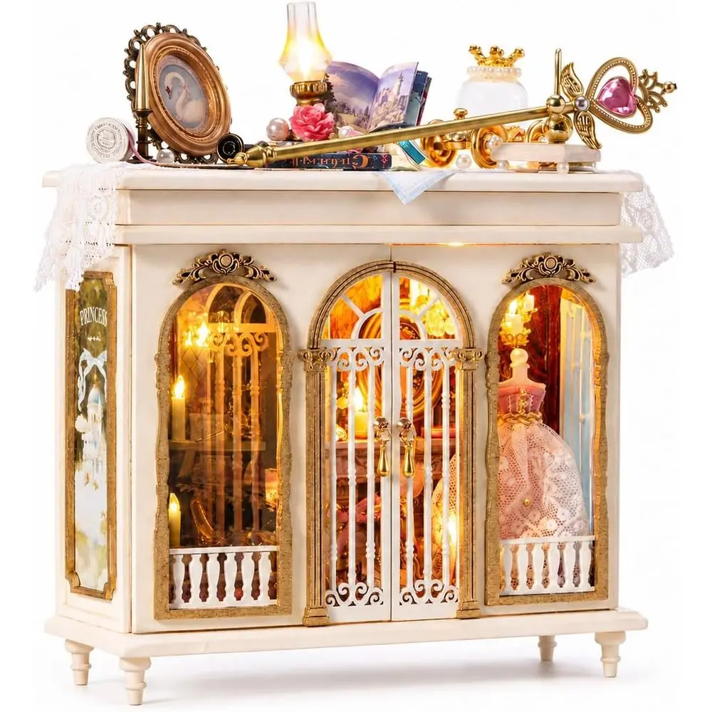 Spilay DIY Miniature Wooden Dollhouse Building Kit for Adults, with Warm Lights & Furniture, Bookshelf Decor Home Display Creative Gift for DIY Lovers, Unisex