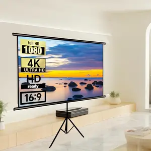 Tripod Mount Projection Screen, Adjustable Height Stand, Portable 4K/HD 16:9 Wrinkle-Free, Indoor Outdoor Use, Home Theater, Gaming Device
