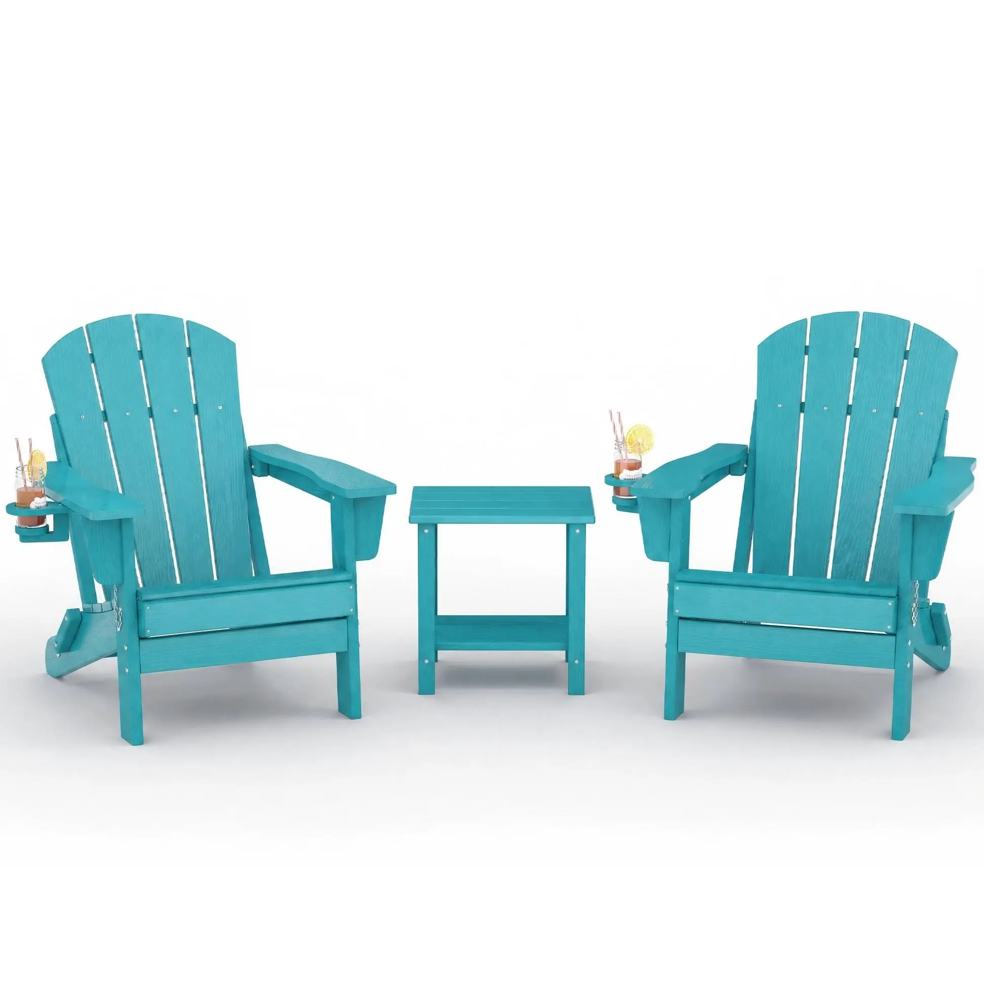 Folding Adirondack Chair – Durable All-Weather HDPE, Realistic Wood Texture, Cup Holder, Rainproof, Easy Assembly, Sturdy Outdoor Patio Seating for Lawn, Garden, Deck, Fire Pit