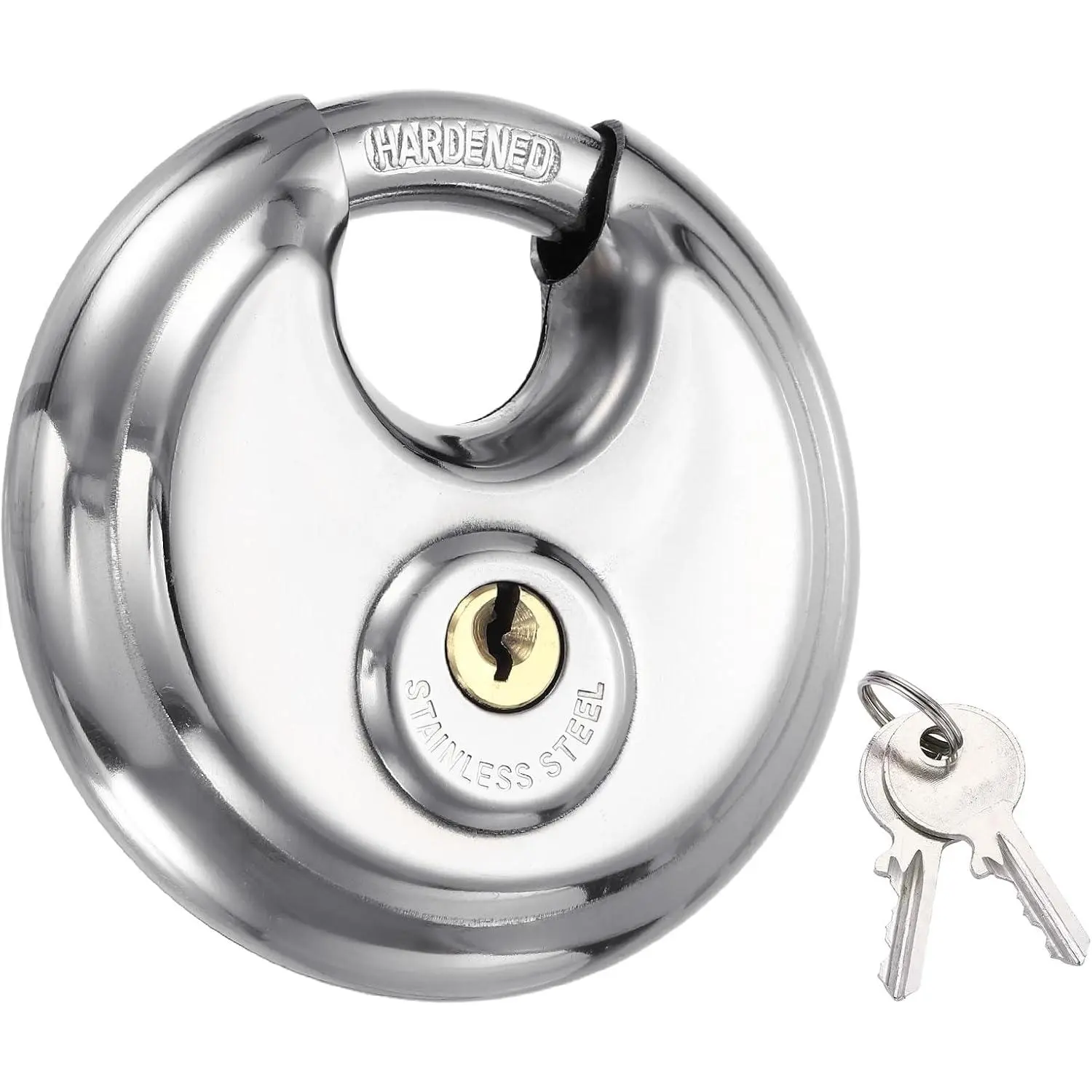 Round Disc Lock 3-1/5", Duty Stainless Rustproof Keyed Alike Discus Padlock Waterproof Unit Locks with 2 Keys for Outdoors Garages Fence Sheds, Silver