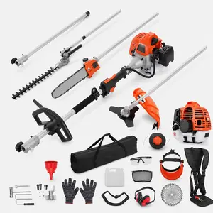 [FathersDayGift] 52CC 6-in-1 Multi-Functional Trimming Tools with Gas Hedge Trimmer, Weed Eater, String Trimmer, Brush Cutter, Edger & Pole Saw Chainsaw Pruner Whacker Shoulder, Blade, Wood