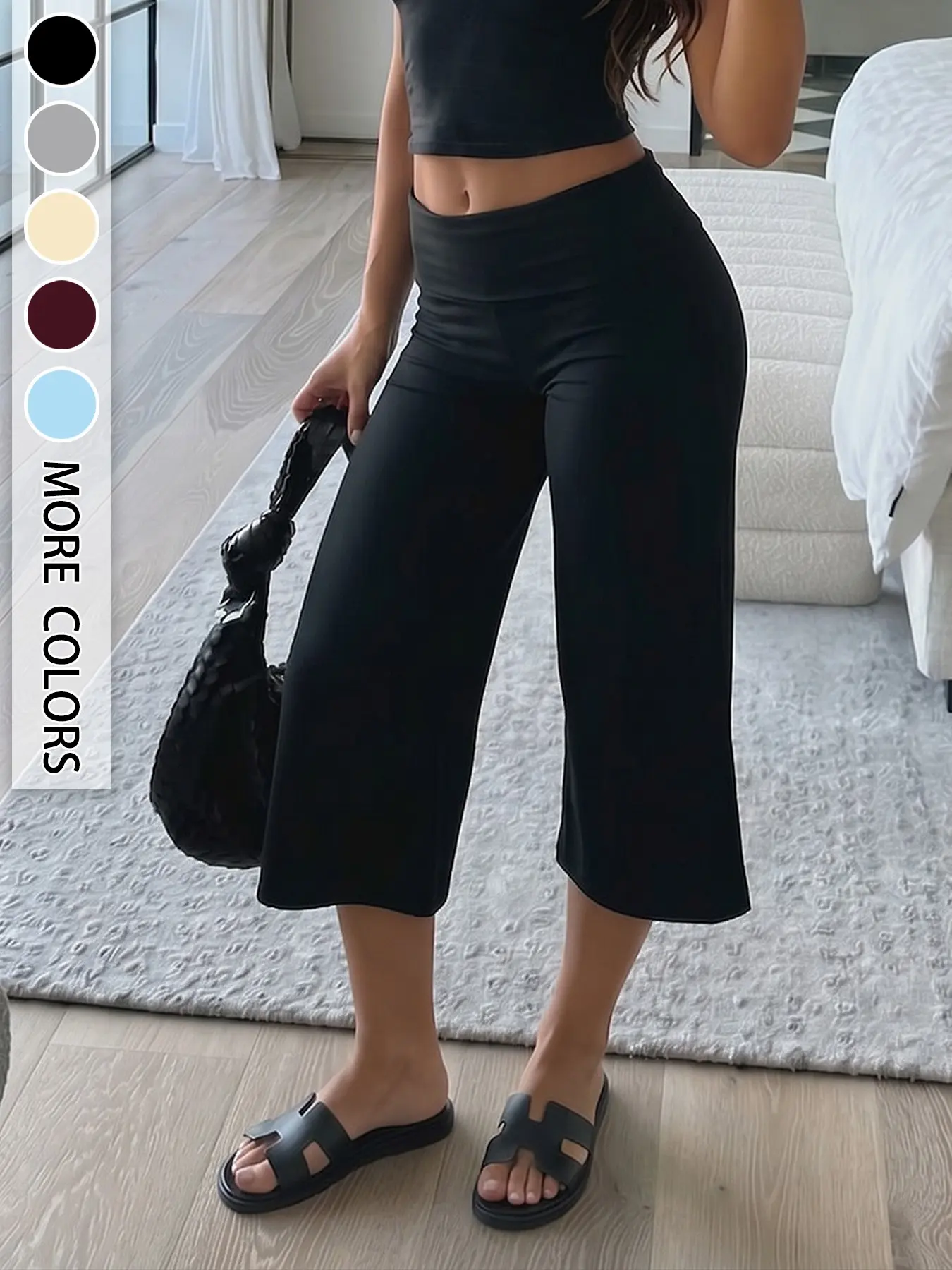 Soft Stretchy Women's Capri Pants, Basic American Casual Style Bottoms, Athleisure Fitness Pants, High Elasticity Breathable Comfort Fabric, Slimming Fit, Ideal for Daily Wear & Yoga