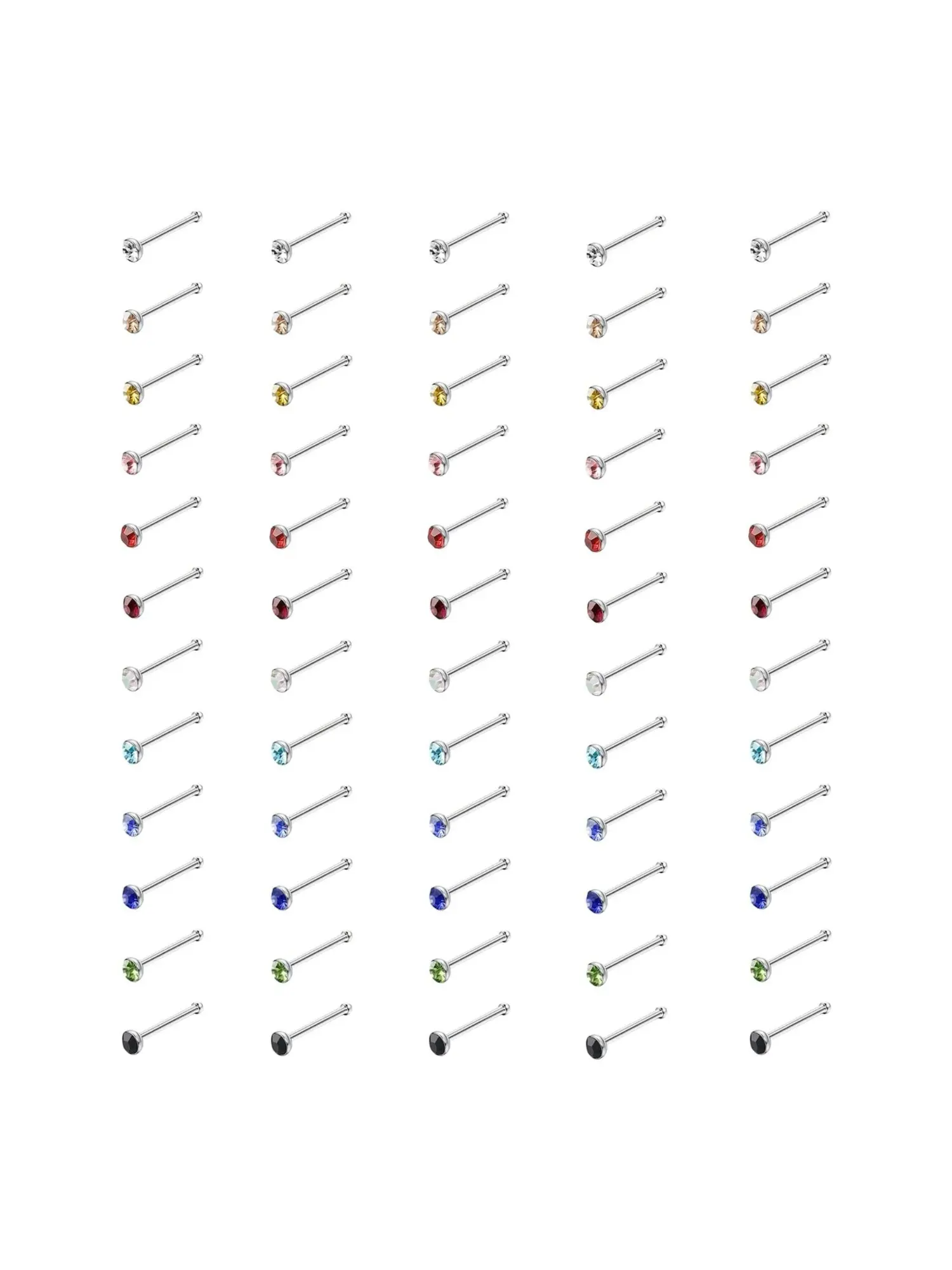 60 Pcs Multicolor CZ Nose Studs, Nose Rings Studs, Nosepiercings, Bulk Pack for Women Men 20G 316L Stainless Steel Straight Nose Piercing Pins Zirconia Colors Hypoallergenic Nostril Jewelry with Organizer Case for Replacement Daily Decoration