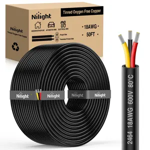 Nilight 50FT 18AWG 3-Conductor Electrical Wire, Tinned Oxygen-Free Copper Red-Black-Yellow Parallel Wires, Water-Resistant Flexible PVC Case 600V DC Extension Cord with Solder & Cord Organization Support, Anti-Corrosion for LED Strips, Lamps, Lighting