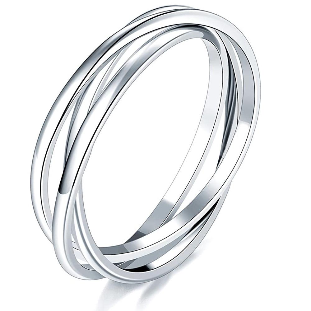 Ring, three row rolling interlocking stacked ring, high polished ring, suitable for daily wear by men and women, a great gift for people