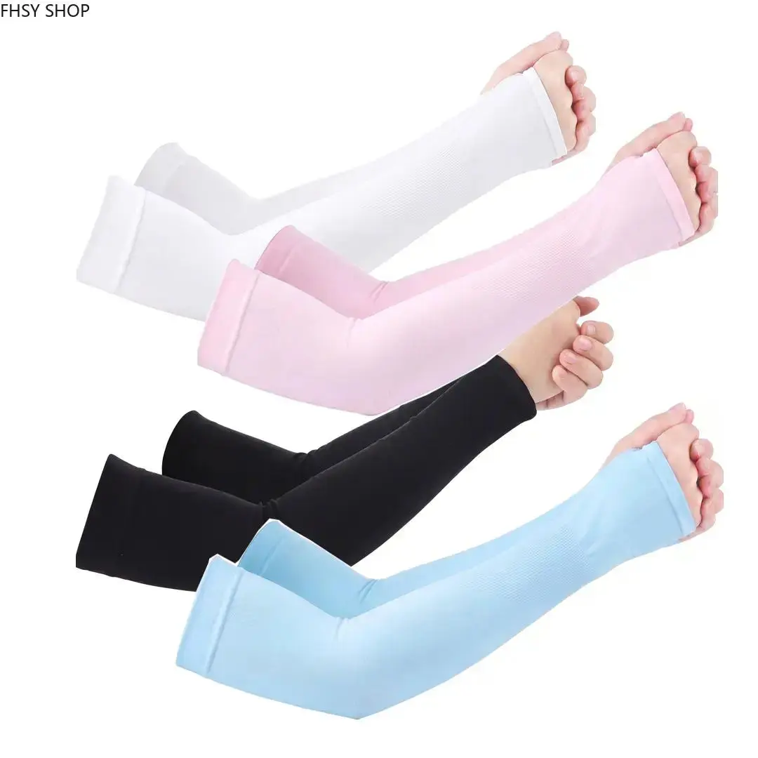 Unisex 2-Pack Fingerless UV Protection Synthetic Arm Sleeves, UPF 50+ Cooling Breathable Fitness Sleeves with Pull-On Design, Stretchy 1-Size Comfort Fit for Men/Women Outdoor Cycling, Gardening