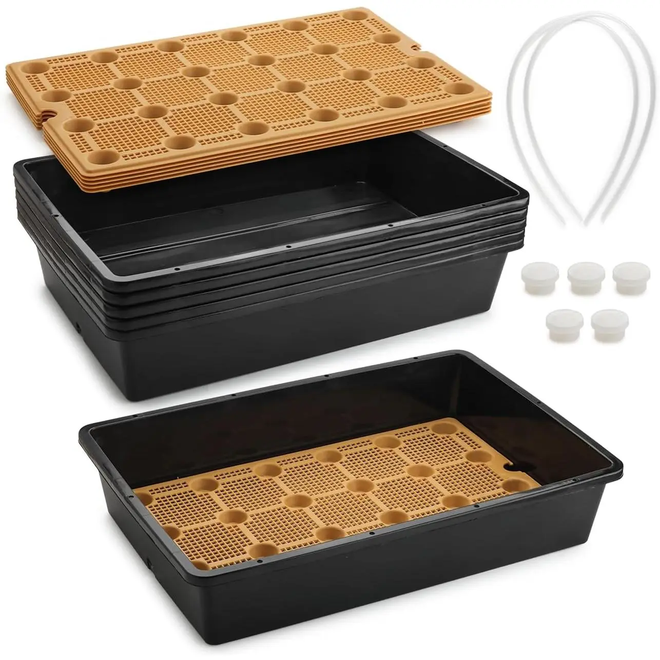 5 Pack  Pots Trays with Removable Mesh Drainage Mat, Plastic Seed Starter Trays (17"x12"x3.5") with Drainage Hole, Propagation Kit for Seedlings, Microgreens,  Germination (Black)