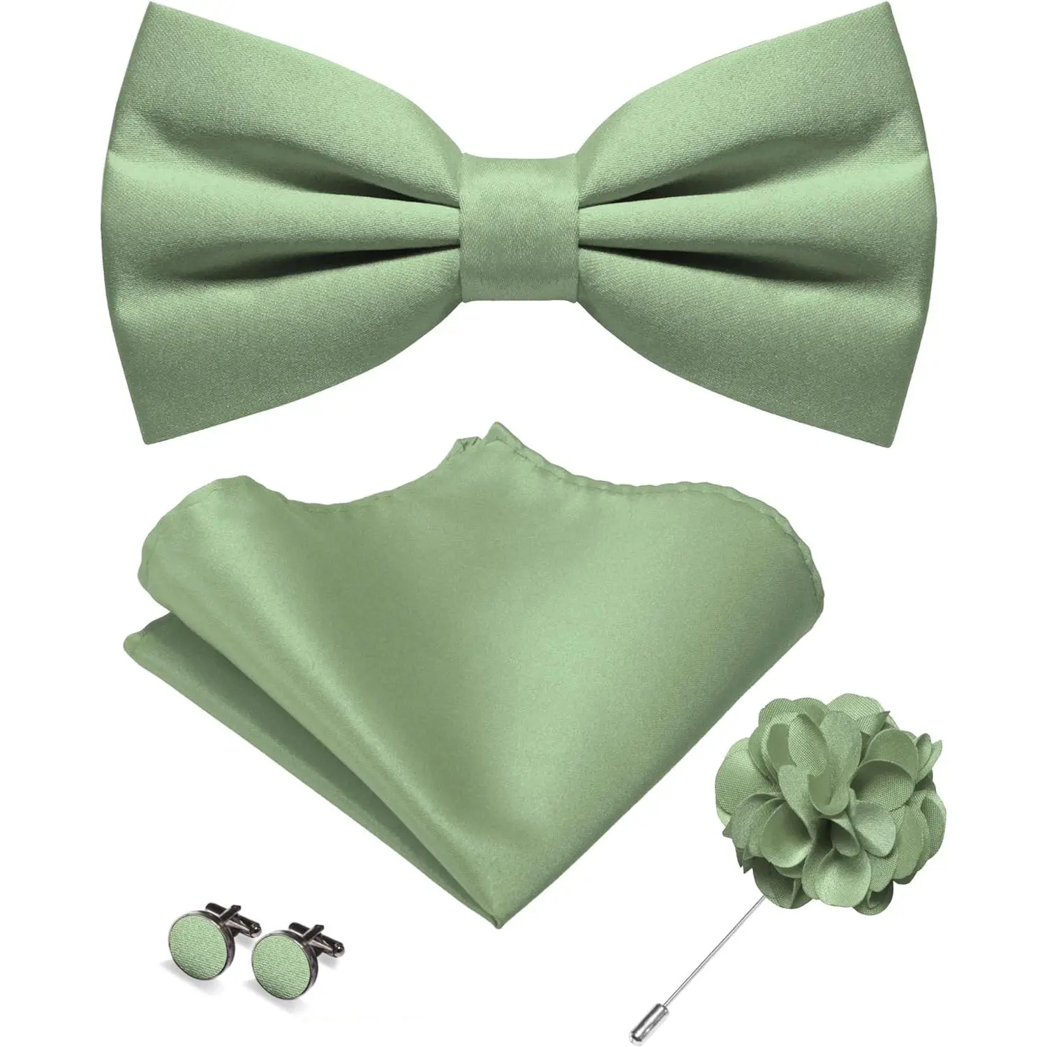 Men's Classic Elegant Formal 4PCS Solid Color Pre-tied Bow Tie Set with Pocket Square, Cufflinks, Gold Lapel Pin, Male, Bow Tie And Pocket Square Cufflinks Lapel Pin Sets