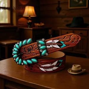 Women Western Cowgirl Waist Belt, Viral Boho Vintage Statement Belt with Ornate Western Buckle, Adjustable All-Match Fashion Accessory, Chic Decor Belt for Jeans Dresses, Rodeo Festival Daily Party Outfit & Unique Birthday Gift for Her