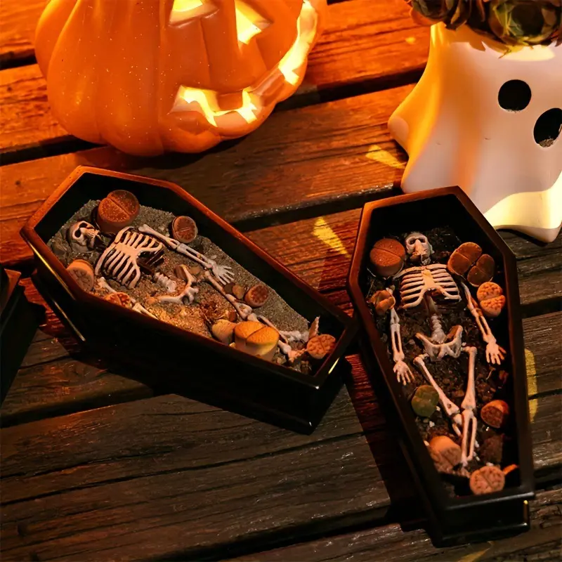 Unique Resin Coffin Succulent Planter for Halloween, Fun Outdoor Garden Decor, Spooky Tabletop Display for Haunted Houses