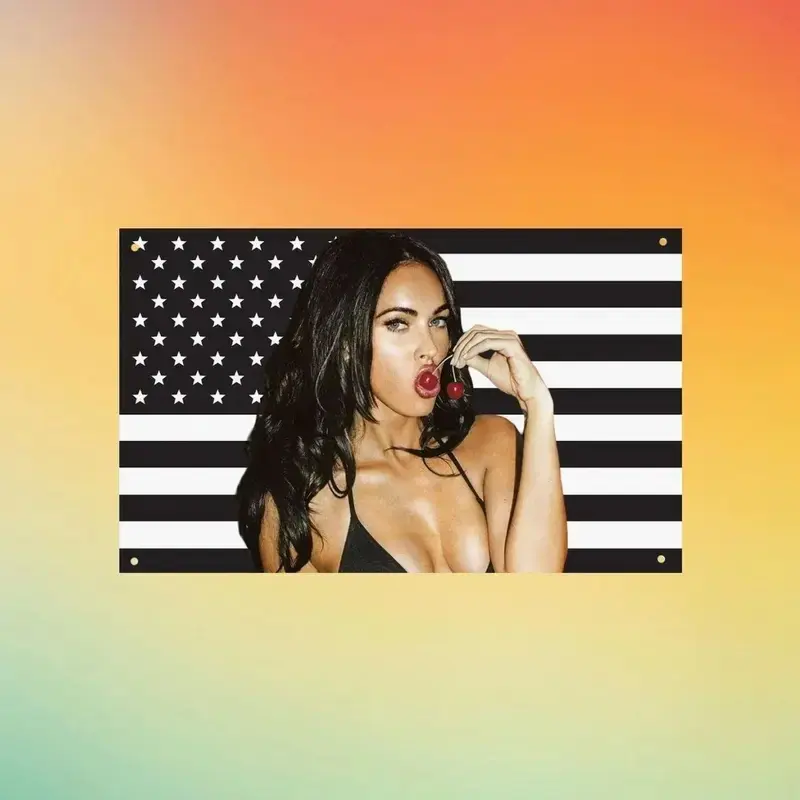 Megan Fox Y2K USA Flag Wall Tapestry, Hot Actress Wall Flag, Celebrity Bedroom Decor bedroom decor tapestry cheap bedroom decor cool cheap stuff for room mens room decor chill room accessories stuff for your room cheap Banner Flag