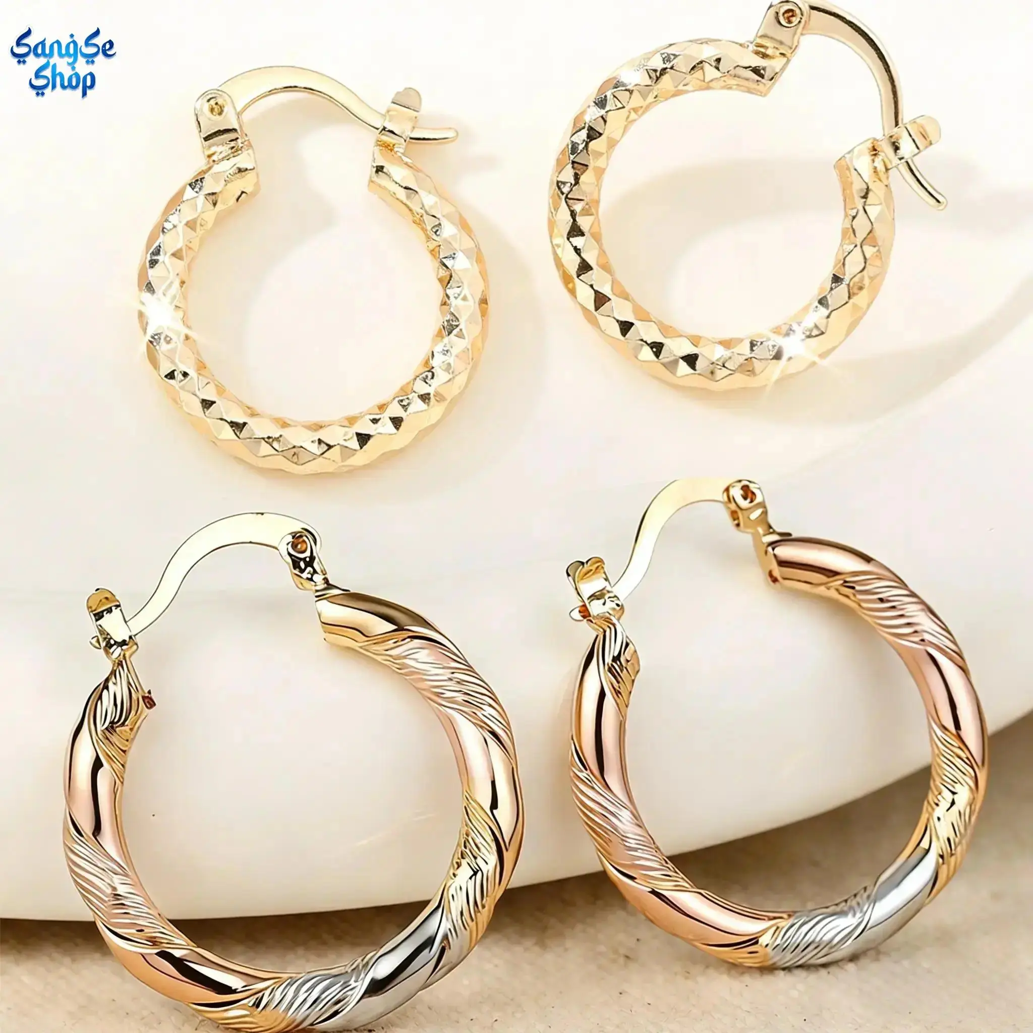 1/2 Pairs 14K Gold-Plated Twisted Hoop Earrings, Minimalist Lightweight Copper Jewelry for Women, Daily Wear & Wedding Party Gifts [Summervibes]