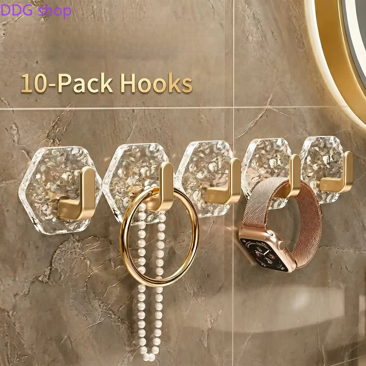 Self-Adhesive Hooks 10/20 Pack Hexagonal Ripple Design Heavy Duty Sticky Hooks Waterproof Rustproof for Bathroom Kitchen Keys Towels Coats Household Storage Organiser Easy Installation