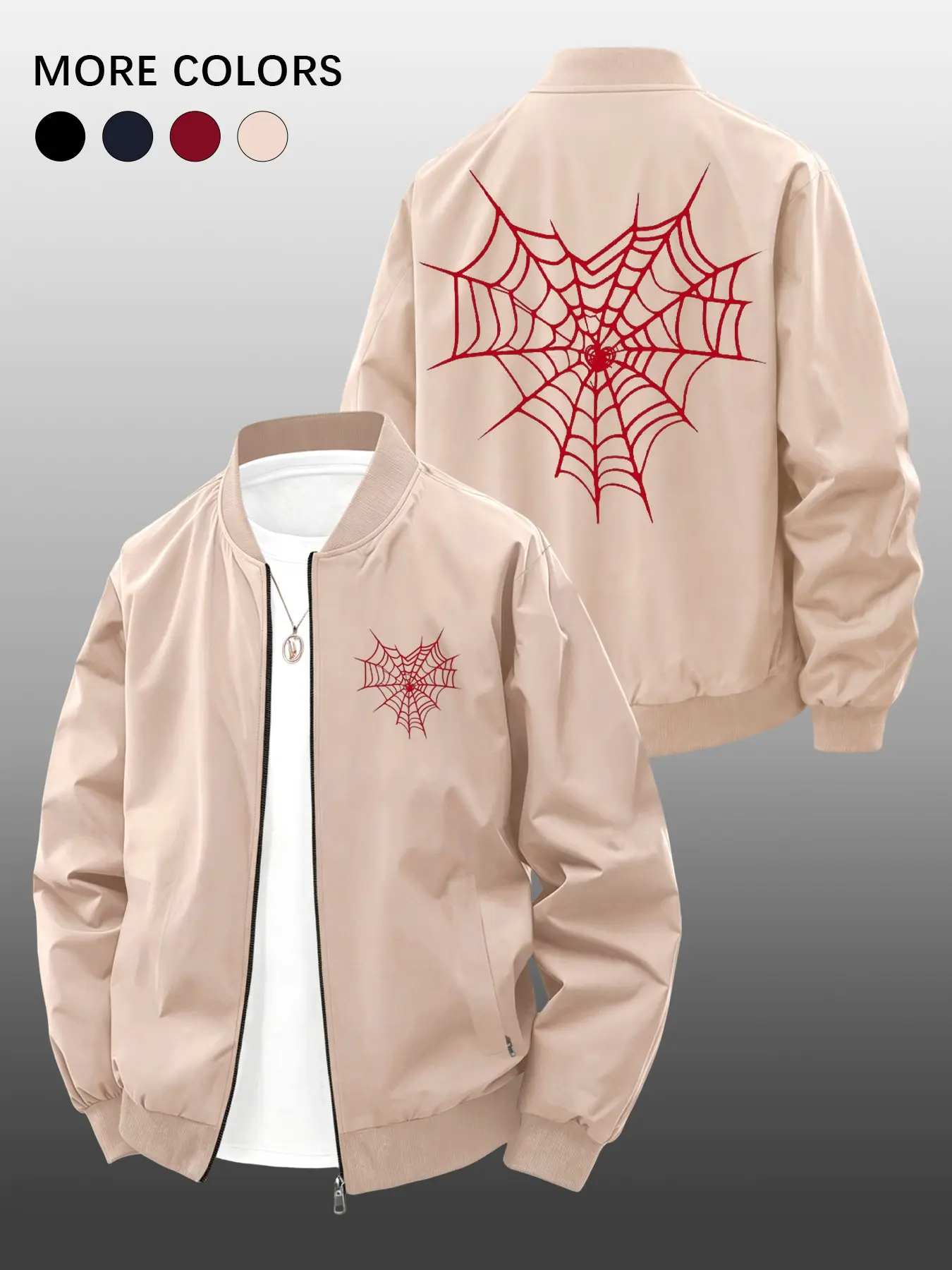 Men's Spring Summer Casual Jacket, Spider Pattern, Zipper Pocket Design, Loose Fit, All Seasons, Street Style, Daily Wear, Casual Zipper Outerwear
