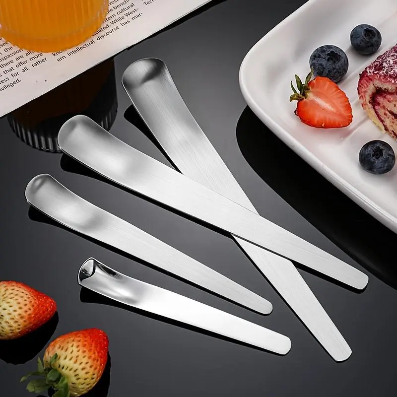 Food Grade 304 Stainless Steel 2-In-1 Rectangular Flat Scraper & Spatula Spoon, Small Compact 1-Piece No-Plastic Kitchen Baking & Cooking Gadget