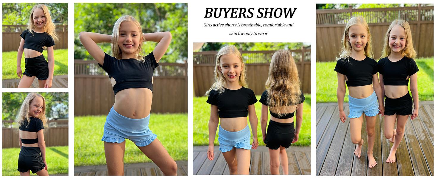 Girls Athletic High Waisted Ruffle Shorts - Comfy Yoga Dance Workout Gymnastics