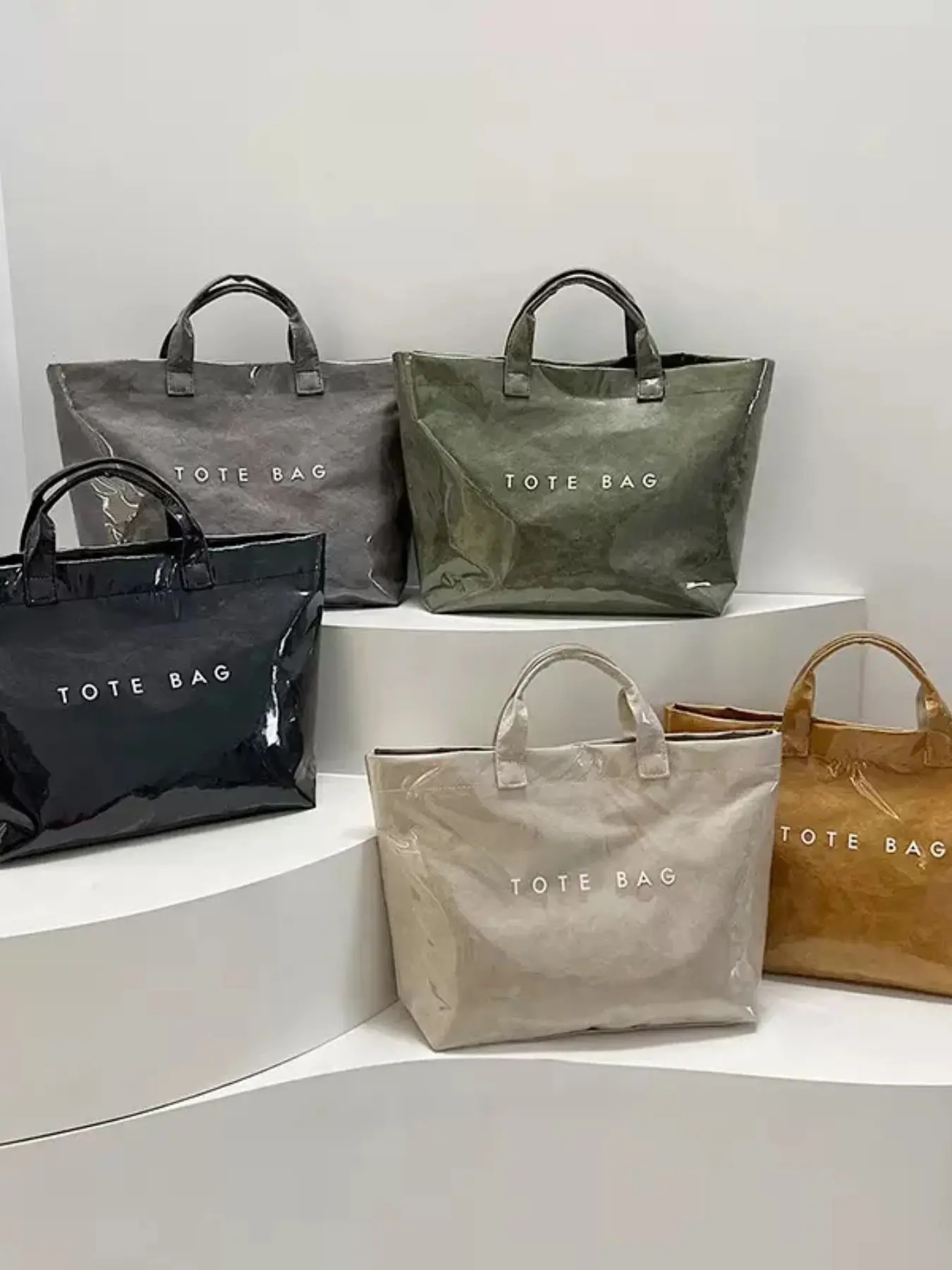 Dmk Women's PVC Tote Bag, Letter Print Handbag, Fashion Patterned Bag, 14L Waterproof Plastic Shopping Bag, Ideal for Work, Beach, Shopping, Fashionable Bags