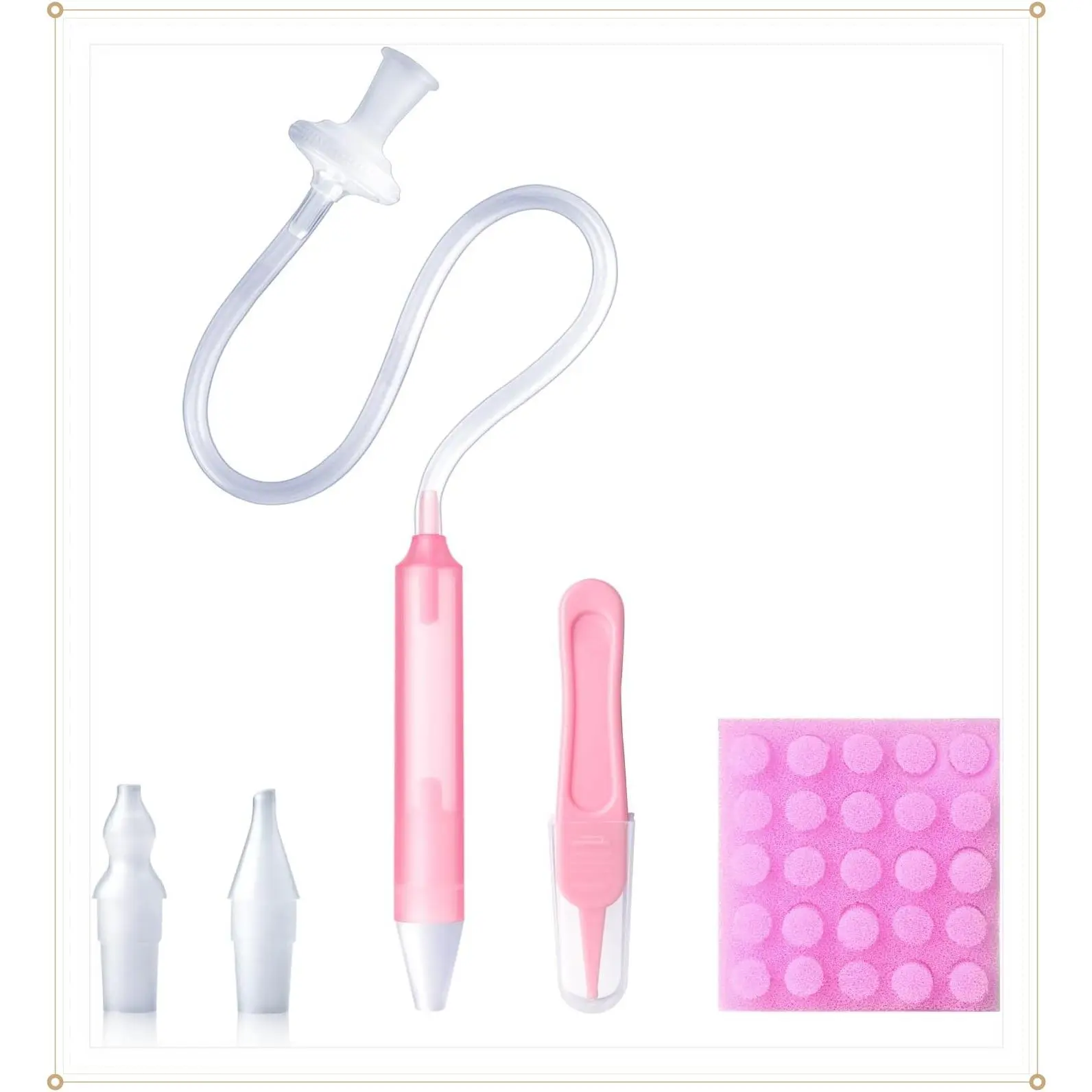 Baby Nasal Aspirator for Nasal Congestion Relief, with 25 Hygiene Filters, 2 Silicone Tips & Nose Cleaning Tweezers, Pink (Gift)