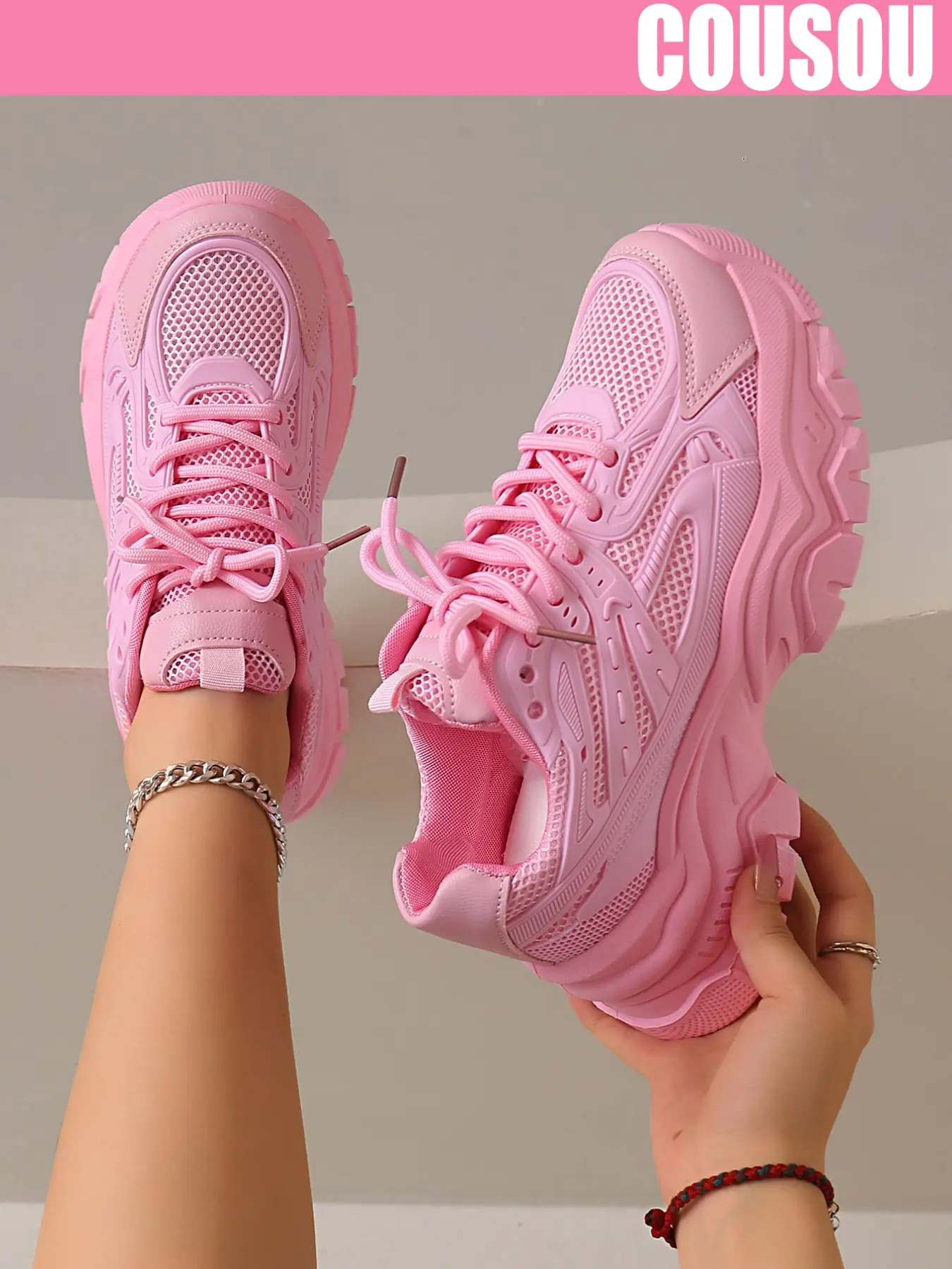 2026 New Women's Thick Sole Sports Shoes, All Season Lace-Up Round Toe Mesh Casual Walking Shoes, Breathable Fashion Outdoor Low Top Dad Sneakers, Thick Soled Sneakers, Chunky Sneaker, Chunky Trainers