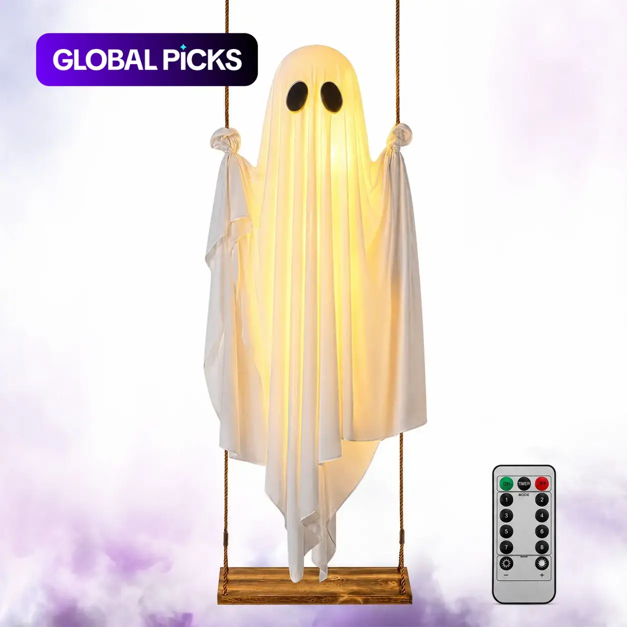 Halloween Swing Spooky Ghost Light, Glowing Hanging Ghost Decoration, Festive Decoration, Remote Control, Battery Powered, 8 Modes, Timer, Outdoor Halloween Decor #GLOBAL PICKS