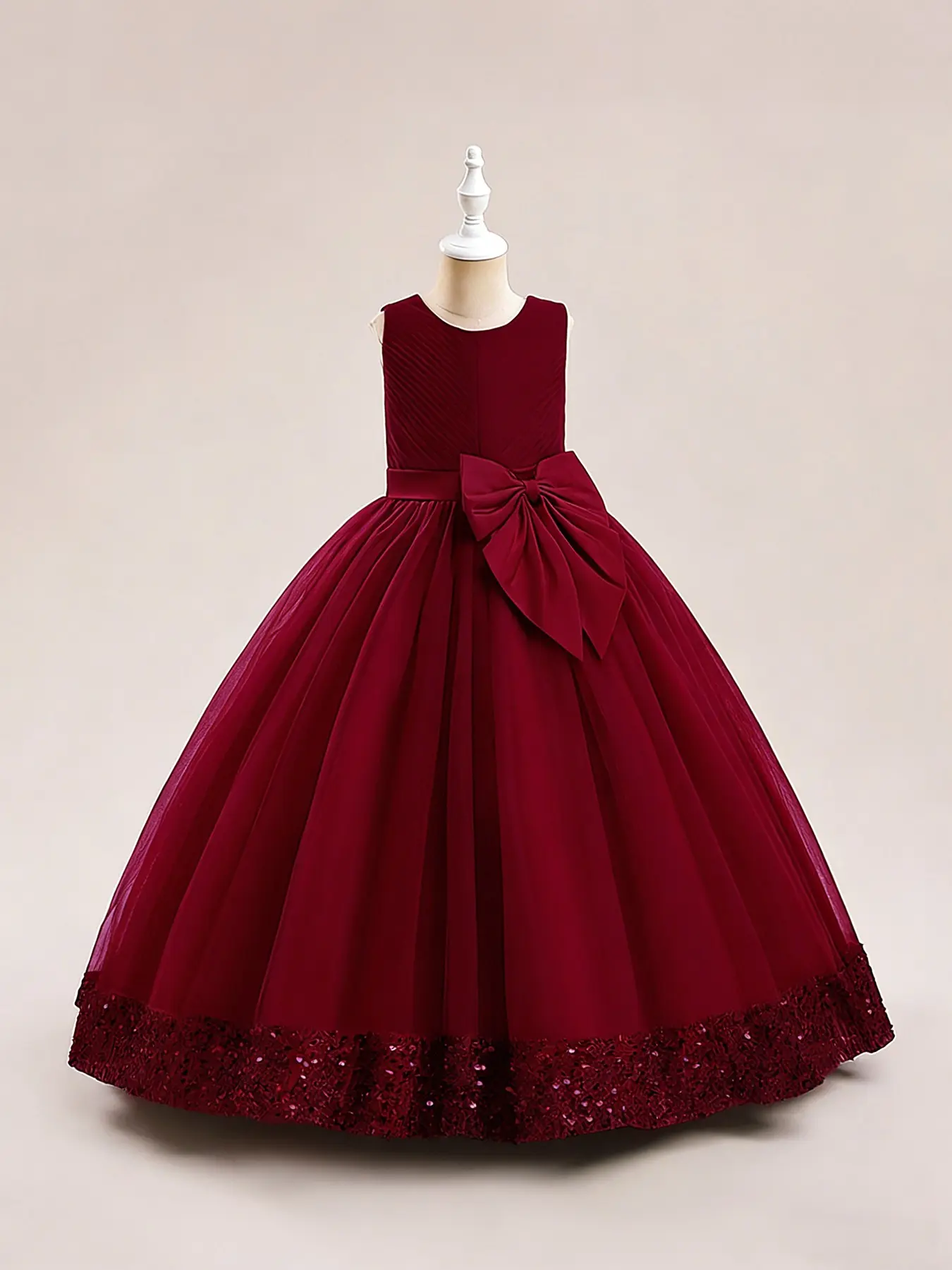 Girls' Luxurious Sequin-Trimmed Ball Gown, Princess Dress With Large Bow And Tulle, Suitable For Girls Aged 3-14, Daily Wear, Weddings, Birthdays, Beauty Pageants, Photography, And Other Important Occasions As Formal Party Dresses, Party Attire