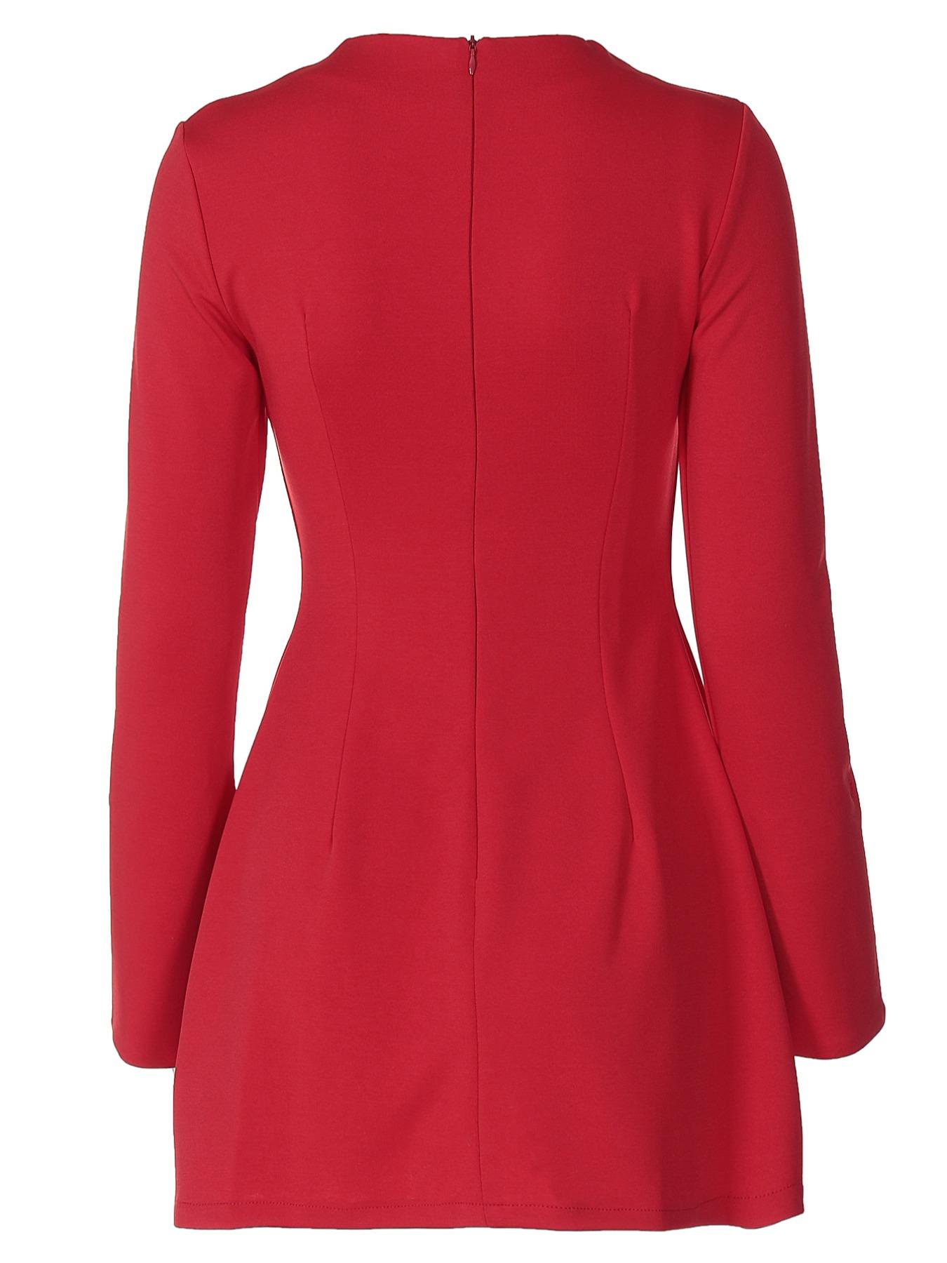 Women's Plain Split Flounce Sleeve Flap Detail A Line Dress, Elegant Chic Long Sleeve Stand Collar Short Dress for Party Holiday Wedding Guest, Ladies Spring & Fall Clothes, Fit