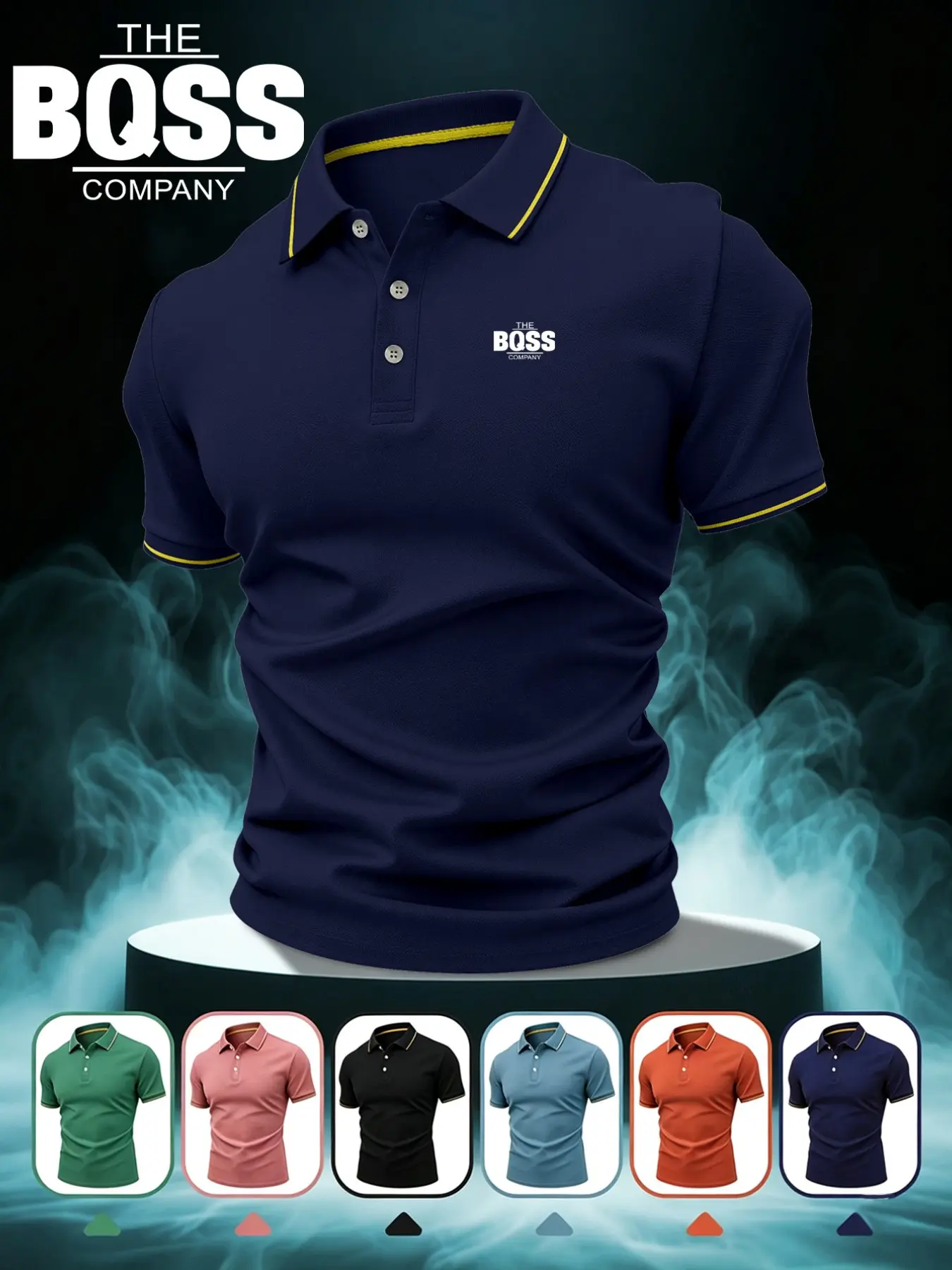 Classic the Bqss Company Logo Print Men's Button-Up Shirt, Stretchy Casual Breathable All-Season Comfortable High-End Polo