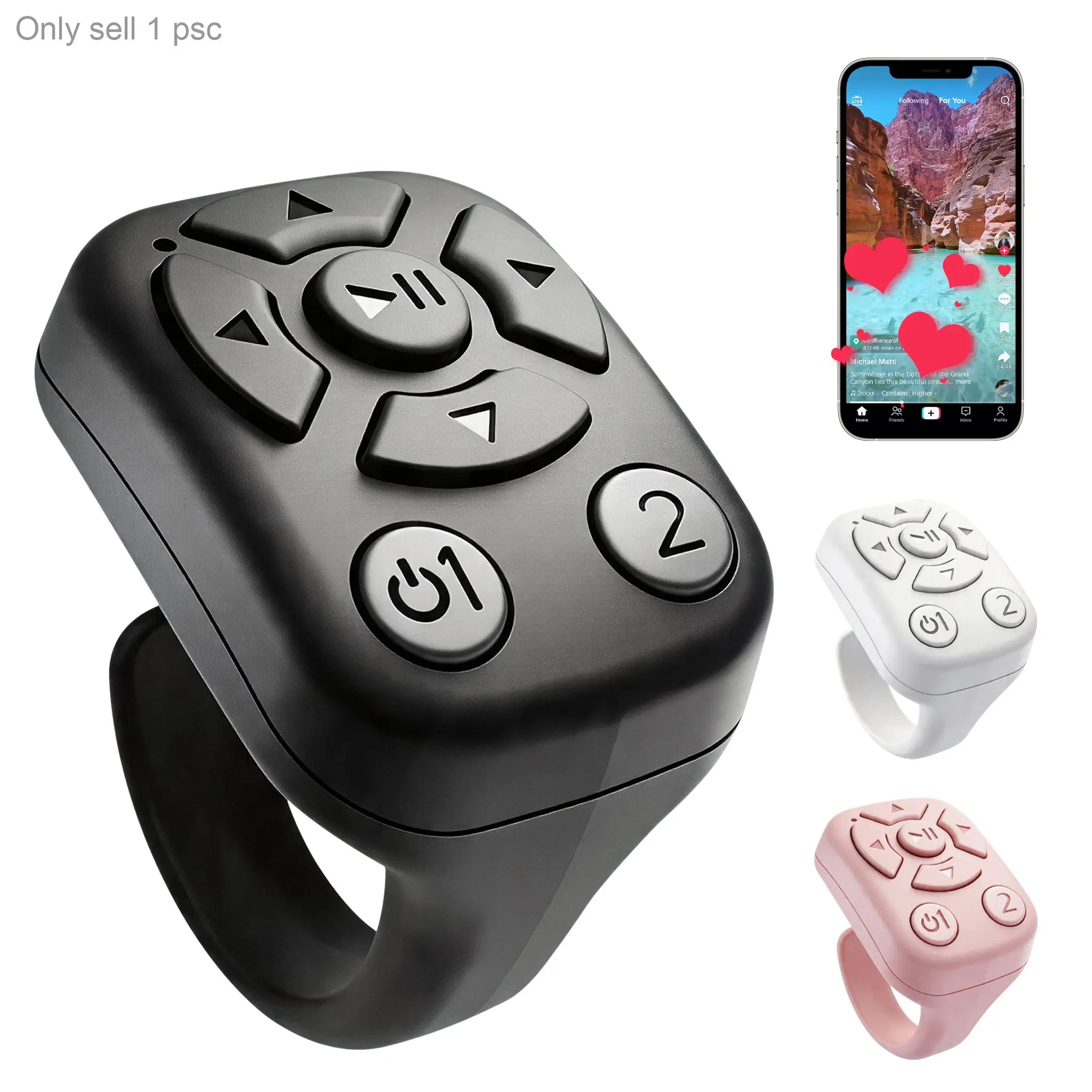 TTikTok Remote Control Ring, Wireless Phone Video Scroller and Page Turner, Compatible with Smartphone, iPhone Android, Camera Shutter Clicker Remote for Selfies, E-Books, Music and Short Videos