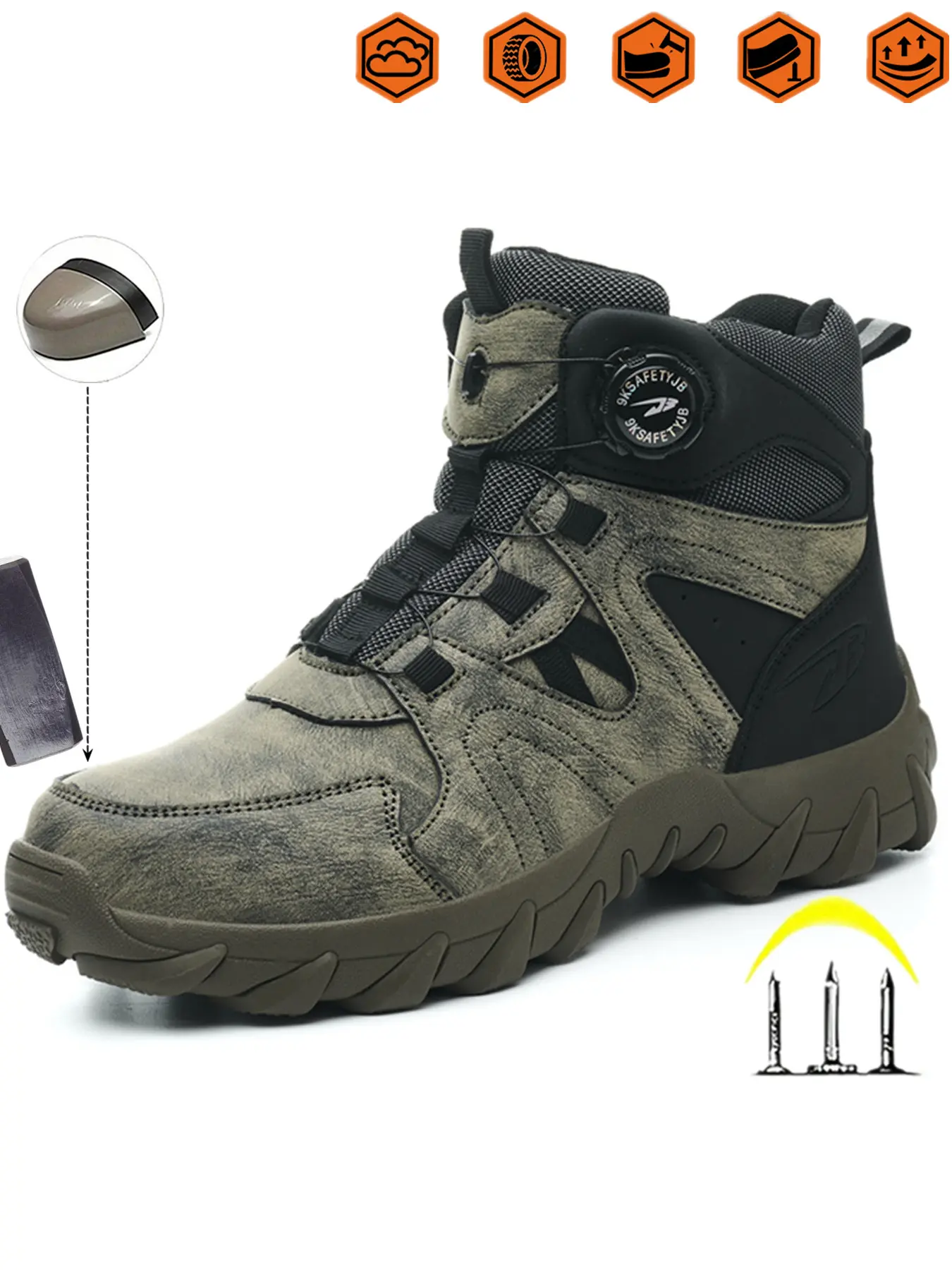 Unisex Steel Toe Work Boots, Waterproof & Slip Resistant Rubber Outsole, Comfort Leather, Durable Protective Industrial Construction Safety Boots