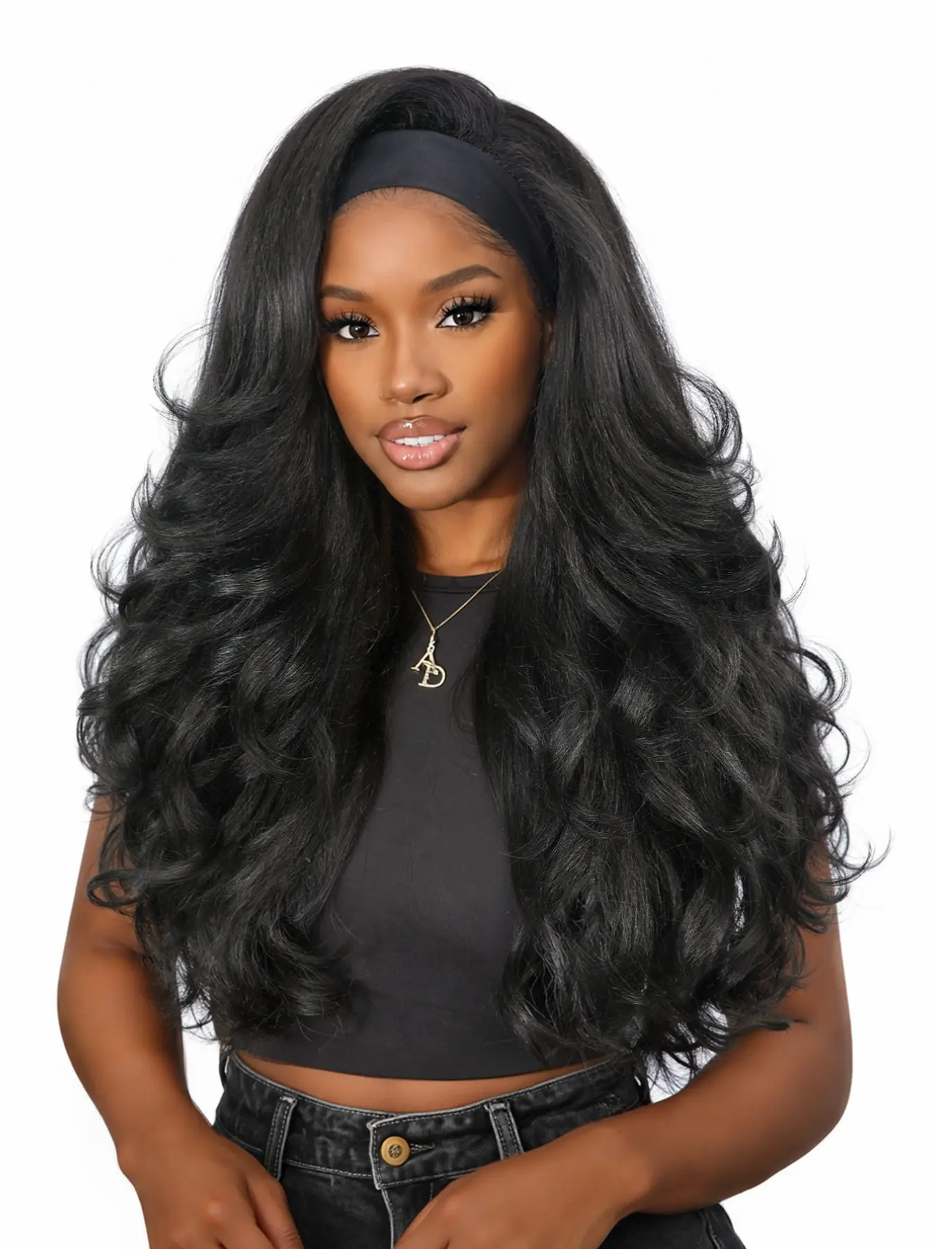 Yaki Curly Headband Wigs for Women, 26inch Synthetic Glueless Half Wig, Curled Synthetic Wig, Wear and Go Curly Hair Extension, Beginner Friendly Wig, Easy to Use and Stylish
