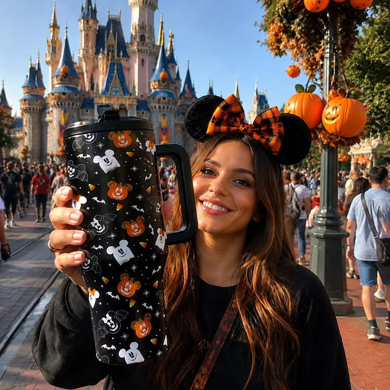 1PC 40oz Halloween Ghost Pumpkin Tumbler with Handle, Double Wall Vacuum Insulated Stainless Steel Travel Mug, Cute Spooky Ghost & Pumpkin Pattern, Keeps Drinks Cold 24H, Large Capacity Coffee Cup for Women, Halloween Party, Fall Season, Gifts & Daily Use