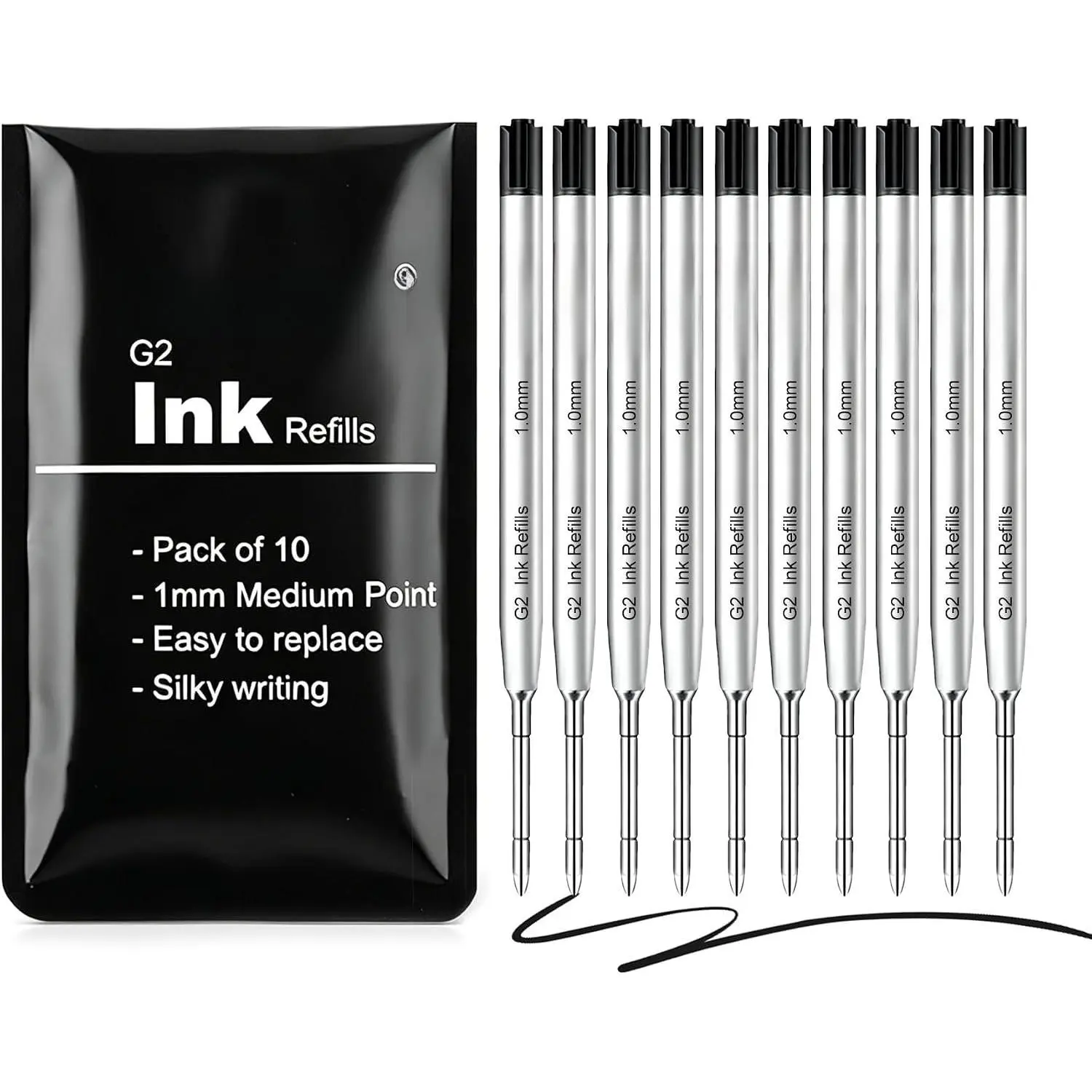 Pack of 10 Replaceable Ballpoint Pen Refills,G2 Ink Refills | 1mm Medium Point,Twist Pen Refill,Ball Point Pen Refills,Ink Refills for Pens,Black