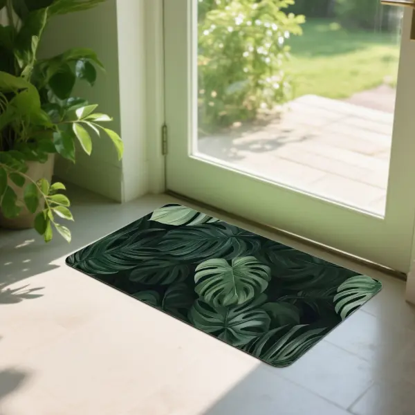 Front Door Mat Vintage Extended Desk Mat Featuring A Monstera,Non-Slip Washable Doormat, Indoor Outdoor, Decorative Rug, for Entryway, Kitchen, Porch, Home Decor homeessentials
