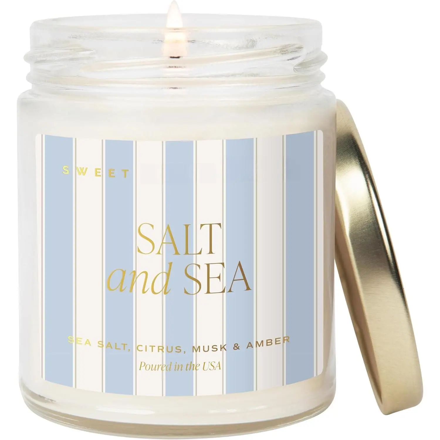 Salt and Sea Patterned Candle – Soy Candles with Sea Salt, Citrus, Musk,  Aroma– 40 Hour  – 9oz Clear Glass Jar –  Summer Candles for