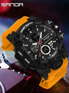 Sanda 9094 Dual Display Electronic Sports Watch, Analog Digital Wristwatch, Alarm Stopwatch, Week Calendar, 12/24 Hour, Student Sport Waterproof Watch