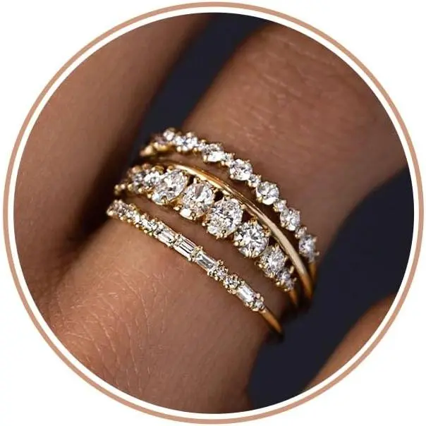 Stackable Gold Rings for Women Non Tarnish Dainty 14K Gold Plated Stacking Cubic Zirconia Thumb Ring Set Trendy Statement Promise Wedding Bands Engagement Rings for Women Size 6 7 8 9 10