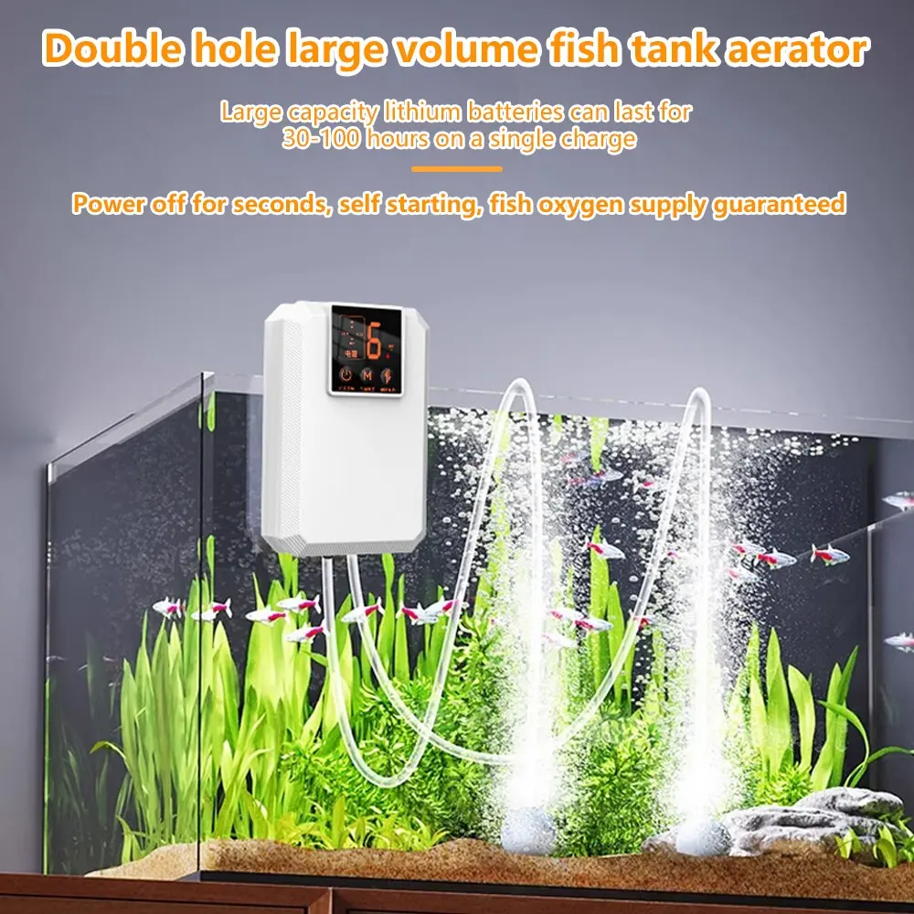 Cyberpunk Oxygen Pump Rechargeable Aerator Dual Mode Ultra-Quiet Aquarium Air Pump for Home Aquarium Wild Fishing Live Fish Tank, USB PD Charging, Abs Enclosure, Lithium Batteries