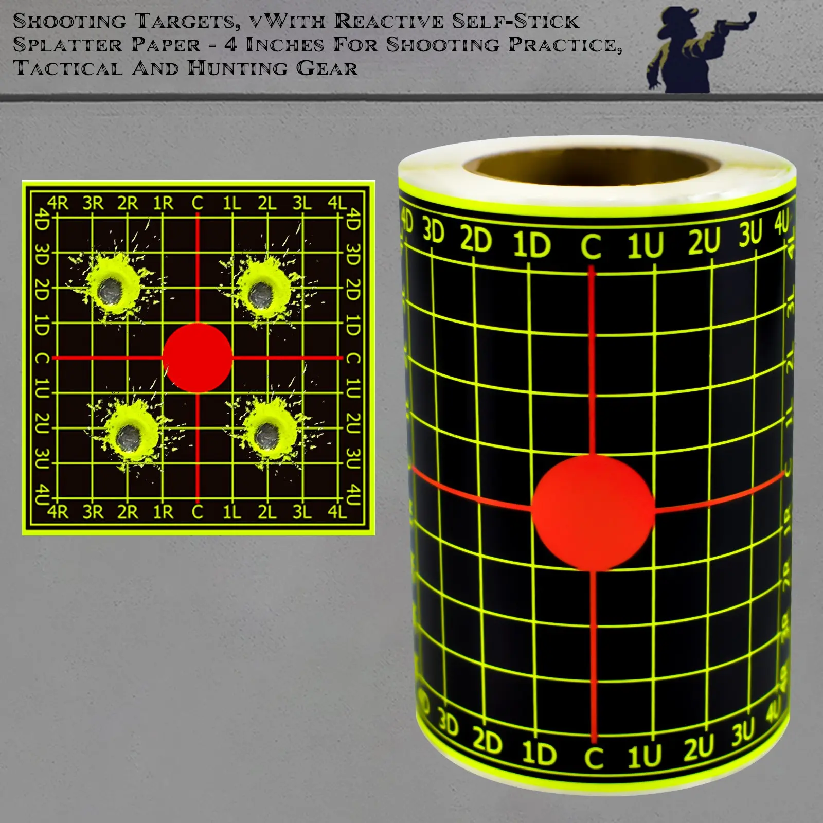 4-Inch Grid Splash Target Stickers 100pcs, Fluorescent Coated Labels, Precision Practice Targets, Indoor Outdoor Use, Home Shooting Training