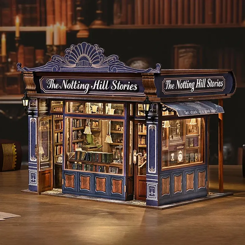 Luxury Notting Hill Bookstore DIY Book Nook Kit Miniature Kit with LED Light Home Decor Christmas/Birthday Gift