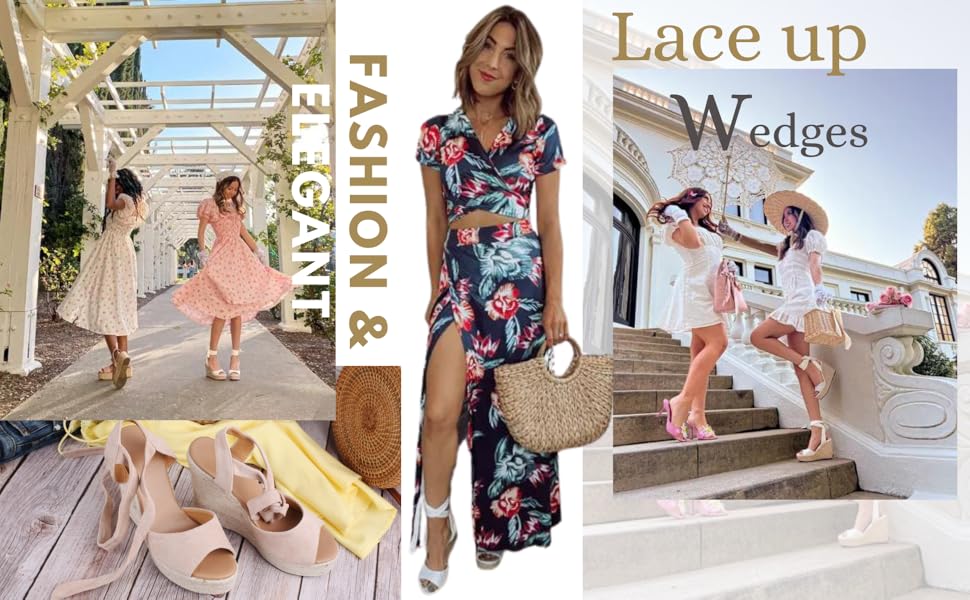 【NEW】Fashare Womens Espadrilles Wedges Sandals Heels Open Toe Tie Lace Up Platform Ankle Strap Summer Dress Shoes