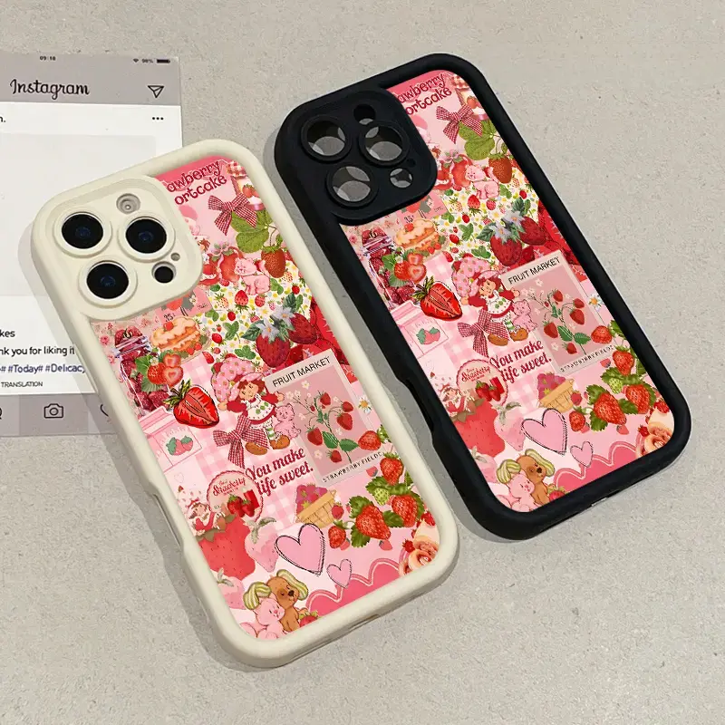 Phone Case for iPhone 17 16 E Pro Max 15 Plus 14 13 12 11 XS XR Strawberry Shortcake Collage Shockproof TPU Bumper Lightweight Anti-Scratch Cover