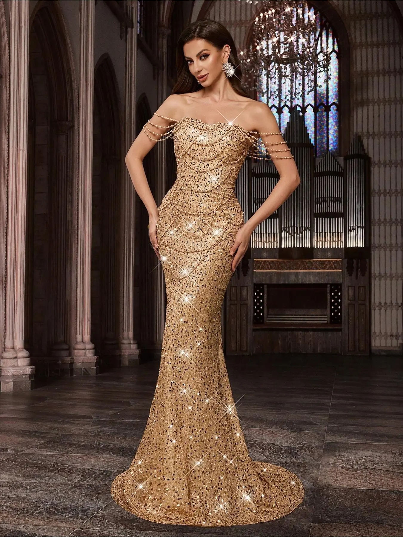 Gorgeous Style Sequin Party Formal Dress Bling Beading Women Evening Gown For Charity Prom, Birthday Party, Galas, Dinner, Cocktail Solid Color Backless Mermaid Hem Maxi Long Dresses