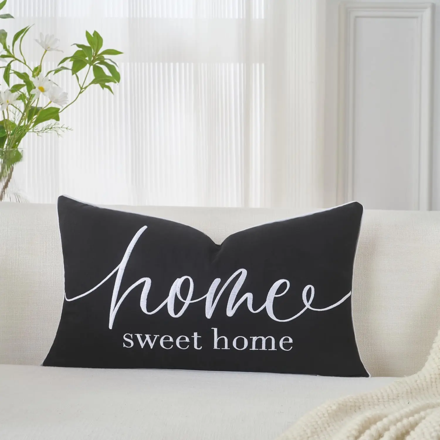 Sweet  Quotes Throw Pillow Covers 12 x 20 Inch, Embroidery  Decorative  Pillow Case Rectangle  Cushion Cover for Bed Bedroom Living Room