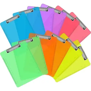 12 Pack Clear Colored Plastic Clipboards, Low Profile Clip Board 12.5 x 9 Inch Standard Letter Size, Perfect for Office and Classroom Supplies