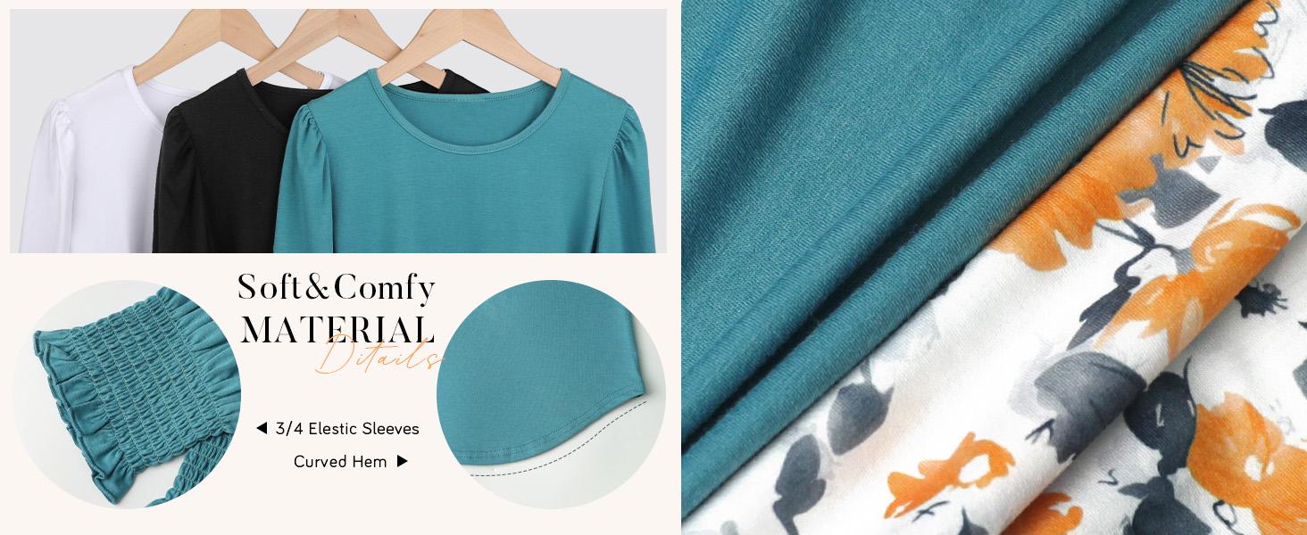 WIHOLL Blouses for Women Dressy Casual 3/4 Length Sleeve Womens Tops with Smocked Cuffs