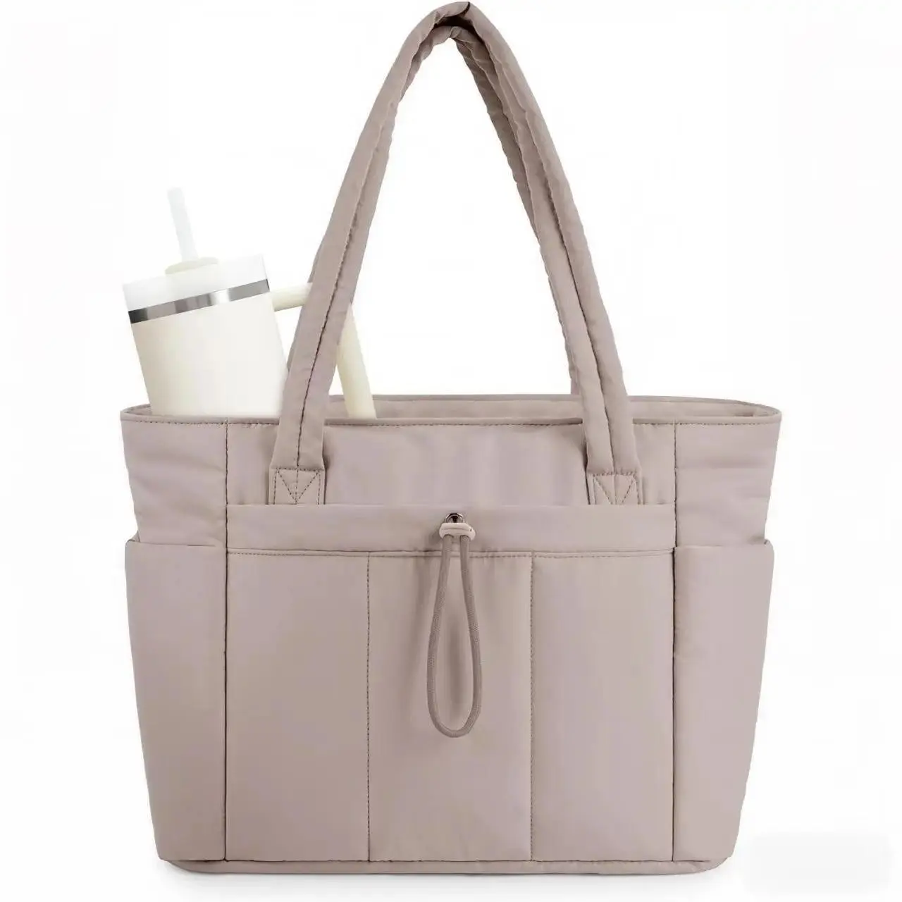 Women's Puffer Tote Bag - Lightweight Multi-Pocket Quilted Puffy Handbag with Compartments, Casual Commuter Shoulder Bag for Work, Travel & Gym