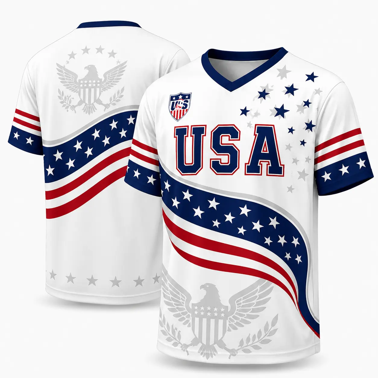 USA Patriotic Eagle Stars and Stripes Jersey Shirt Men Women Unisex American Flag Sport T Shirt USA Football Style Performance Tee 4th of July Independence Day Freedom Freedom Lover USA Flag Graphic Casual Streetwear Athletic Training Top Gift Idea