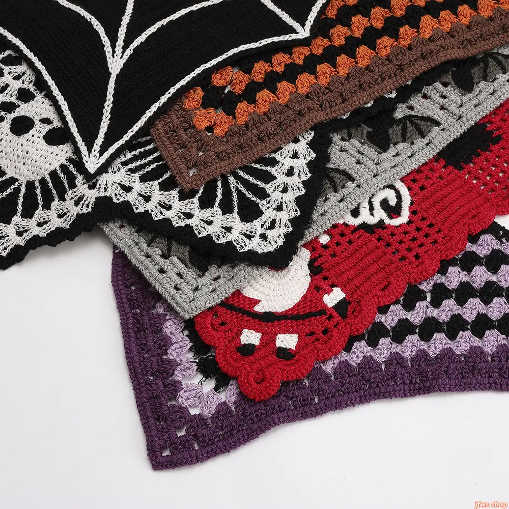 Women's 2026 New Gothic Knitwork Cotton Triangle Turban Headband - Unisex Soft Breathable Versatile Hair Scarf Wrap for Party Cosplay, Unique Halloween Festival Hair Accessory with US Design